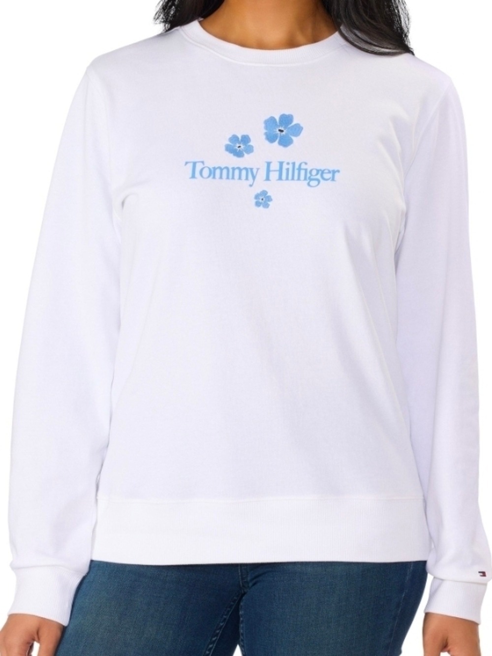 Tommy Hilfiger White Crewneck Sweatshirt with Blue Floral Logo